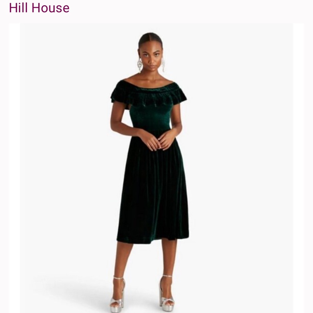 Hill House Deep Green Velvet Midi Dress